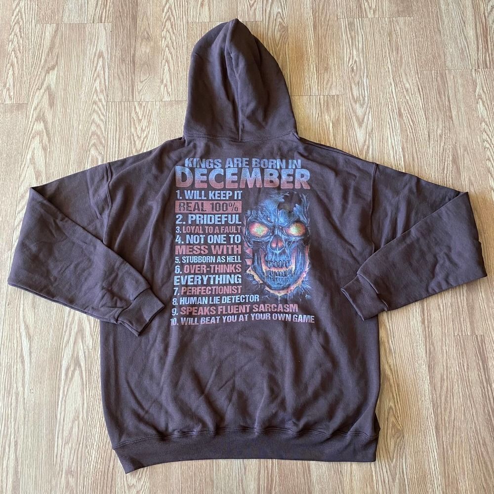 Kings are Born in December Birthday Hoodie Brown XL